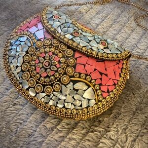 Mosaic Gold and Pink Women's Bag handmade by Ramla chain handle 2-varying sides!